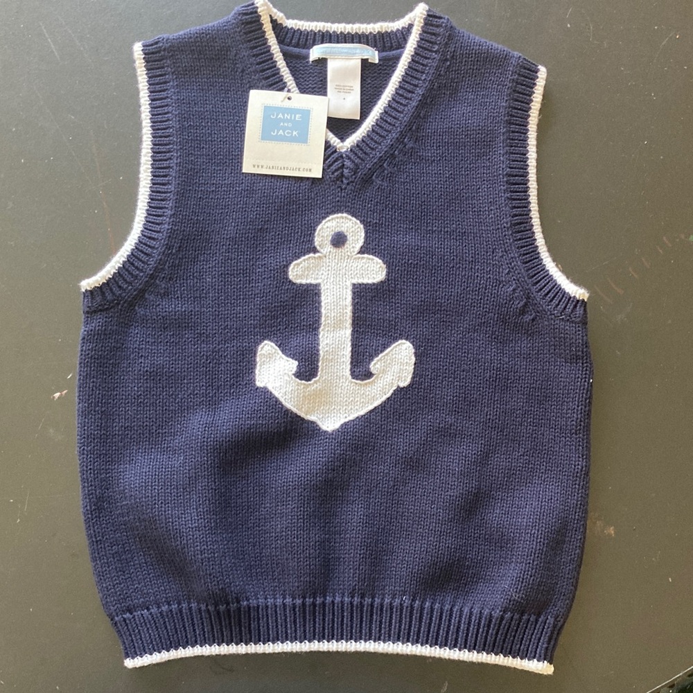 Janie and Jack size 4 Navy and White Anchor Vest. NWT, 100% cotton